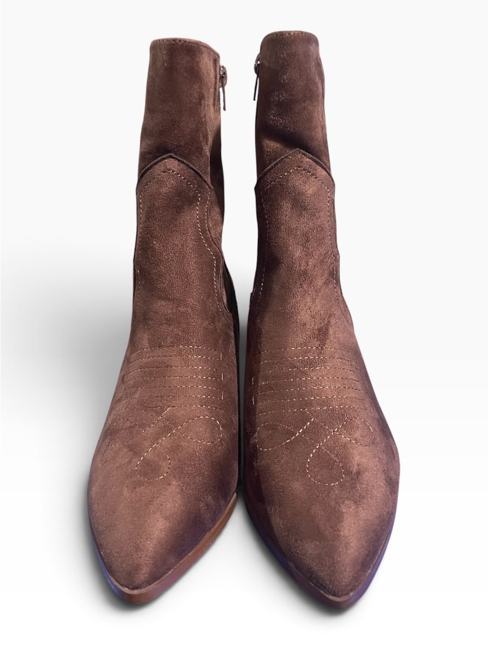 Chase + Chloe Brown Leather Suede Pointed Toe Ankle Boots Western Neutral 10 NIB